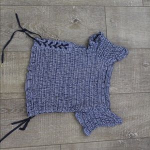 Ginham lace up shirred off shoulder top